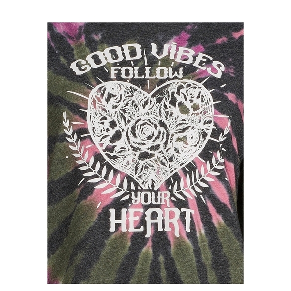 No Boundaries NWT Juniors' Cropped "Good Vibes" Tie Dye Long Sleeve Top 783 - Picture 6 of 6